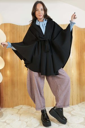 Claudia Tie Waist Cape Black /12=